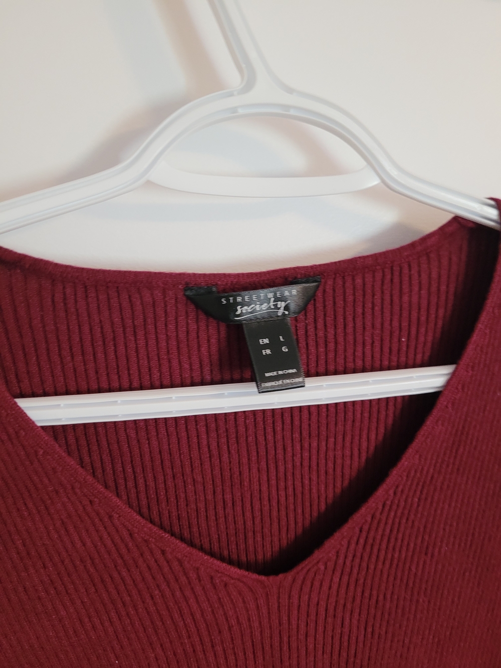 Streetwear Society Women's Ribbed V-Neck Sweater - Burgundy - Picture 3 of 3